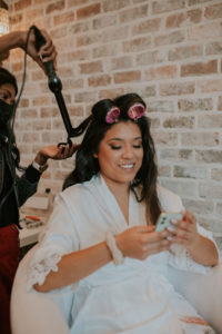 Preparing Wedding Hair and Makeup Bride